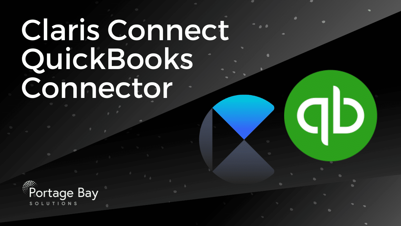 Thumbnail for Claris Connect QuickBooks Connector YouTube video, with Claris Connect and QuickBooks logos