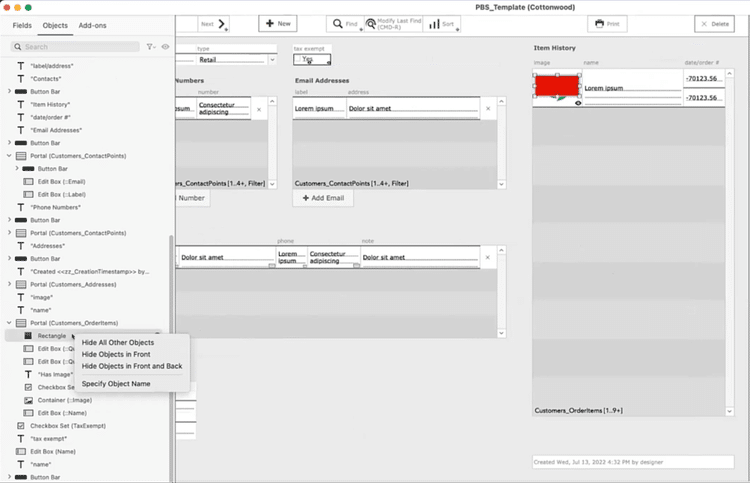 Another in the series of FileMaker tips - Screenshot illustrating the contextual menu in FileMaker when right-clicking any object in the list