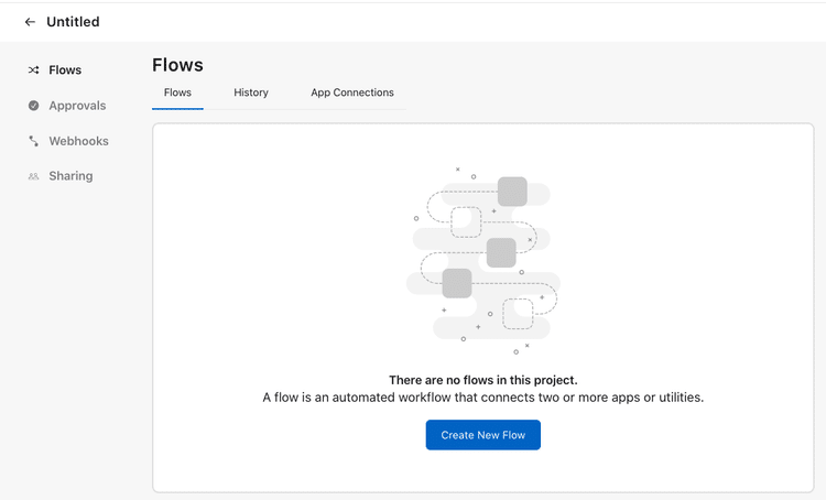 Blank screen ready for creating a new Claris Connect flow