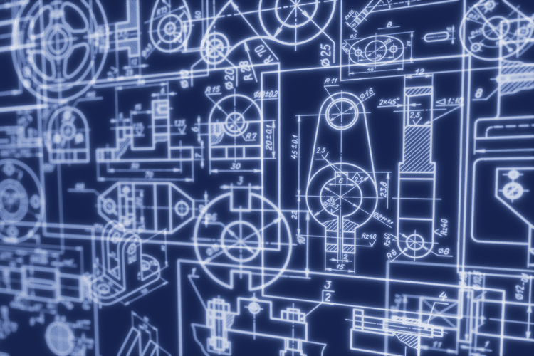 Graphic of a blueprint with many elements and components