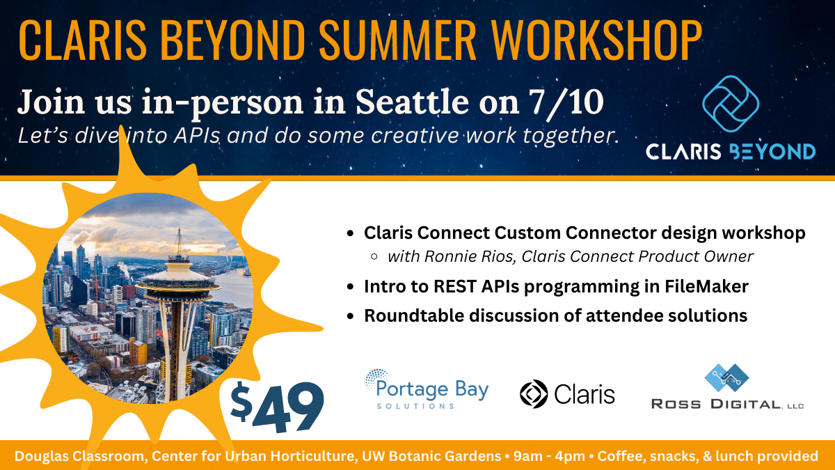 Registration details for Claris Beyond Summer Workshop