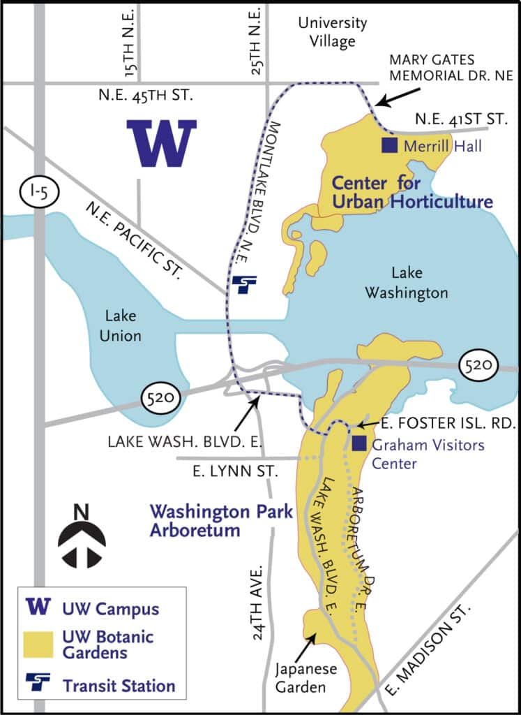 Map of directions to the University of Washington Botanic Gardens