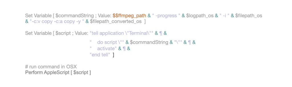 FFmpeg path command string for MacOS, in the process to convert video files with FFmpeg