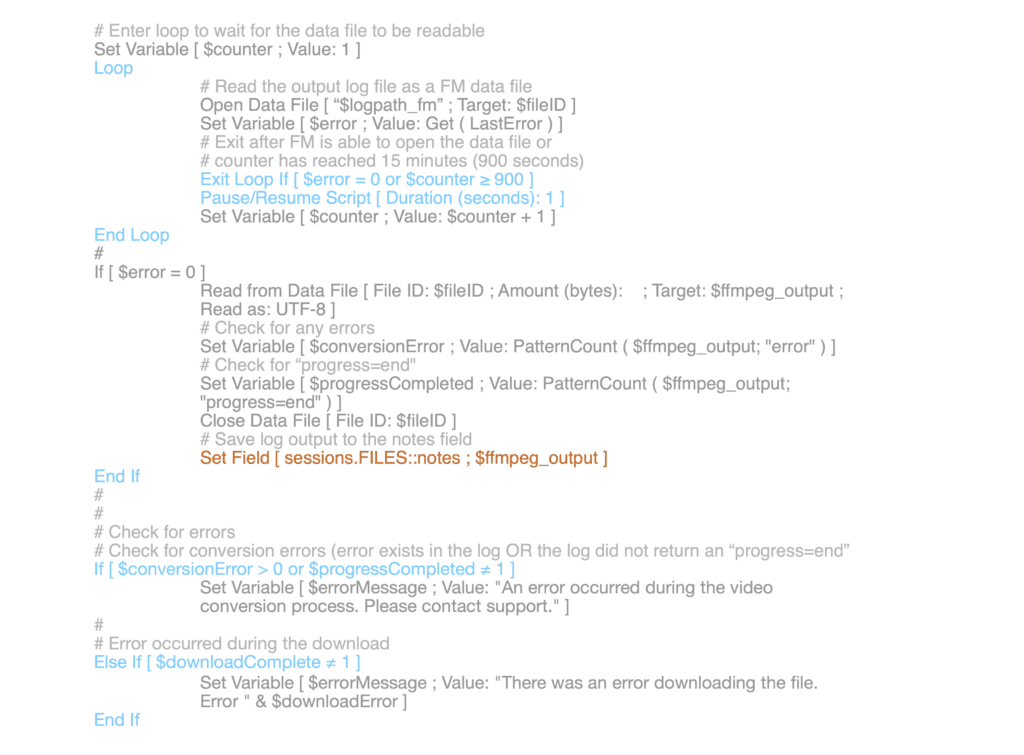Script example for checking log output in the process to convert video files with FFmpeg