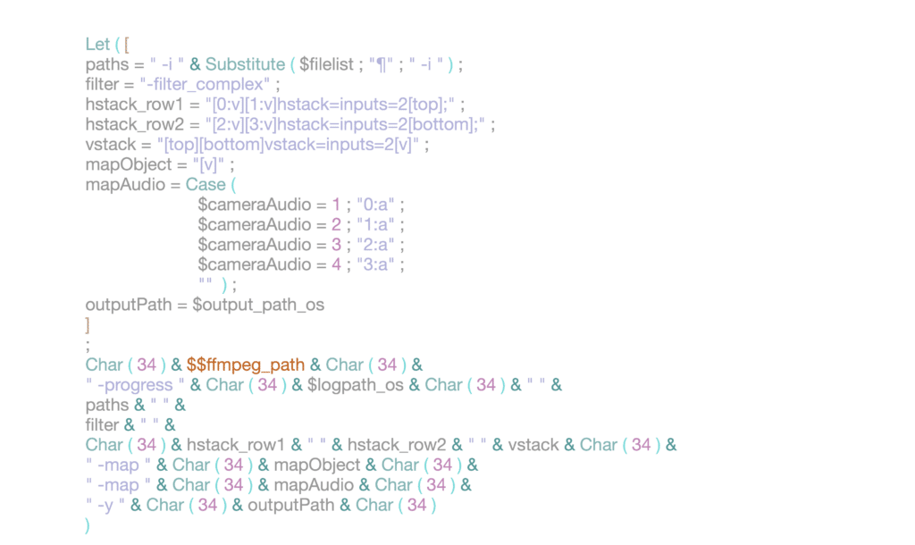 Script example of using the filter_complex function with FFmpeg to create a multi-video grid, in the process to convert video files with FFmpeg