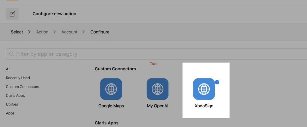 Generic icon of Xodo Sign custom connector within Claris Connect.