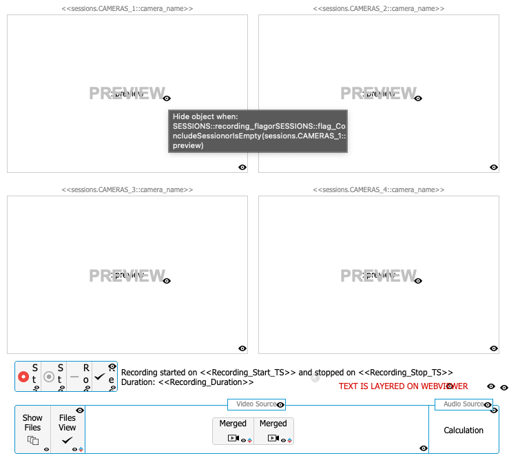 Layout view of four-grid  hidden slide-control panels within our FFmpeg integration.