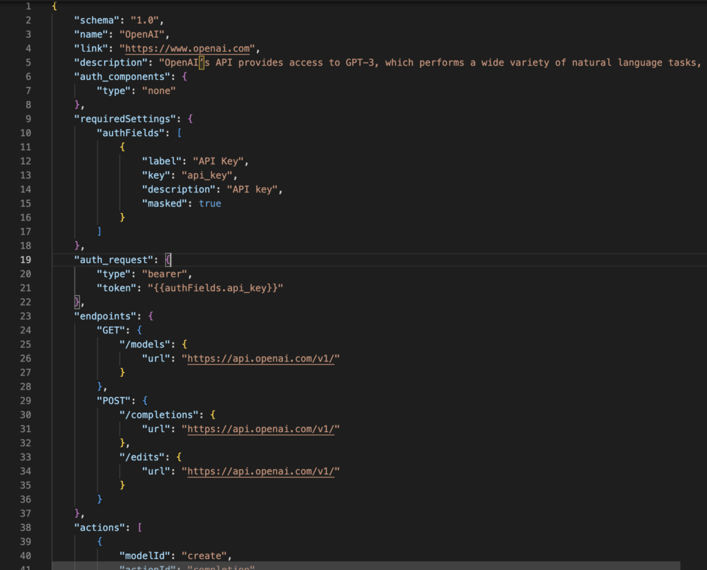 Sample JSON file seen when creating custom connectors.