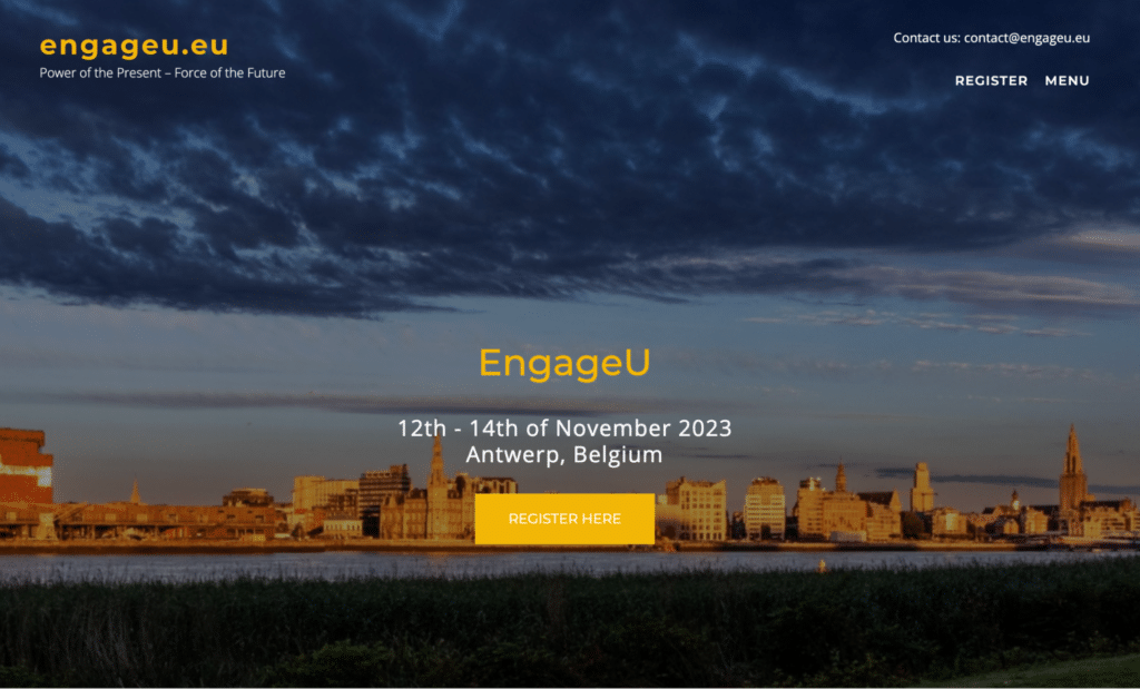 Image of registration page for EngageU FileMaker conference in Antwerp, Belgium, on November 12-14, 2023