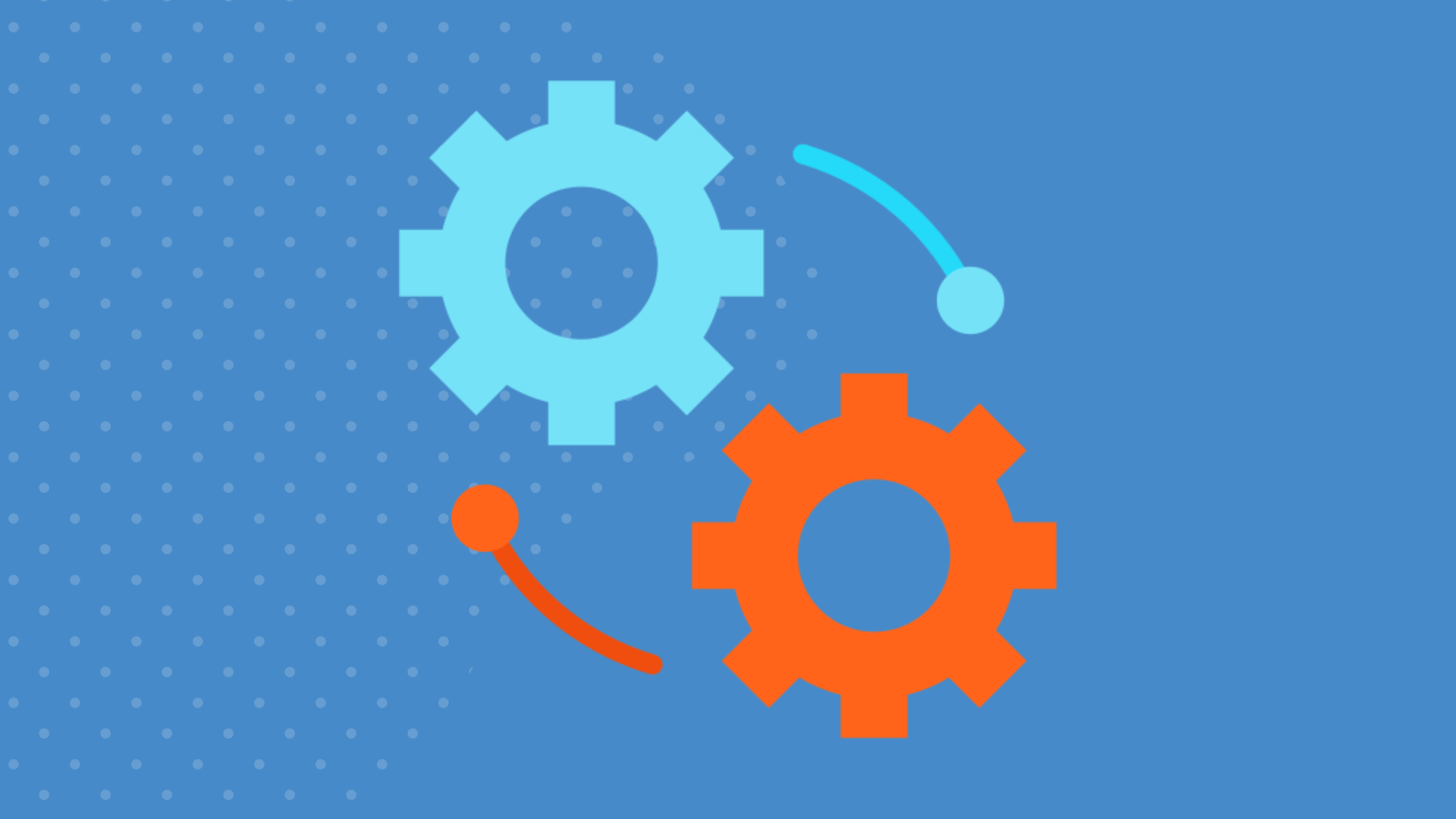 Graphic of a blue gear and orange gear interacting, to represent helpful integrations, on a blue background.