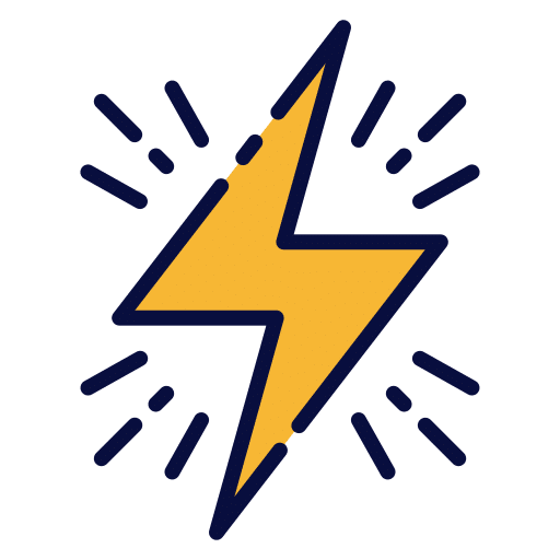 Cartoon-like graphic of a yellow lightning bolt.