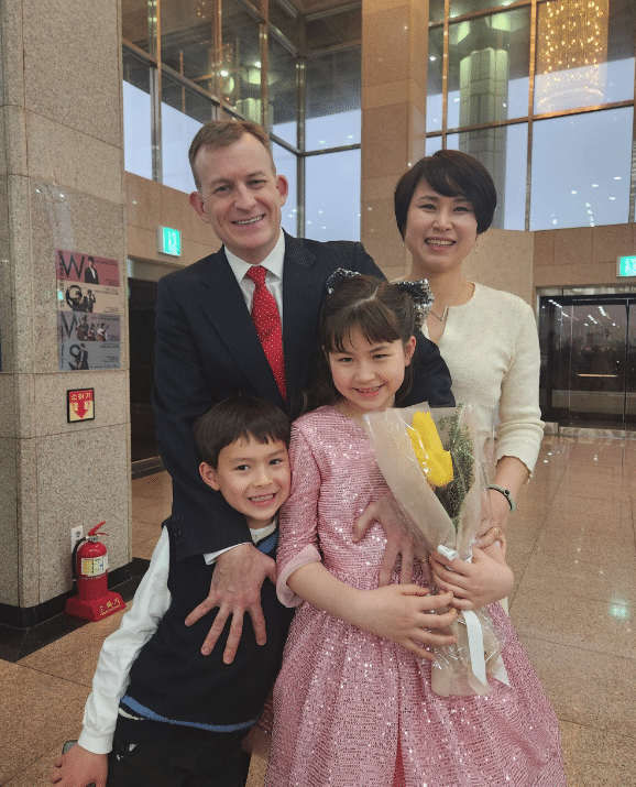 Photo of Professor Robert Kelly and his family, six years after his daughter crashed his live interview on the BBC
