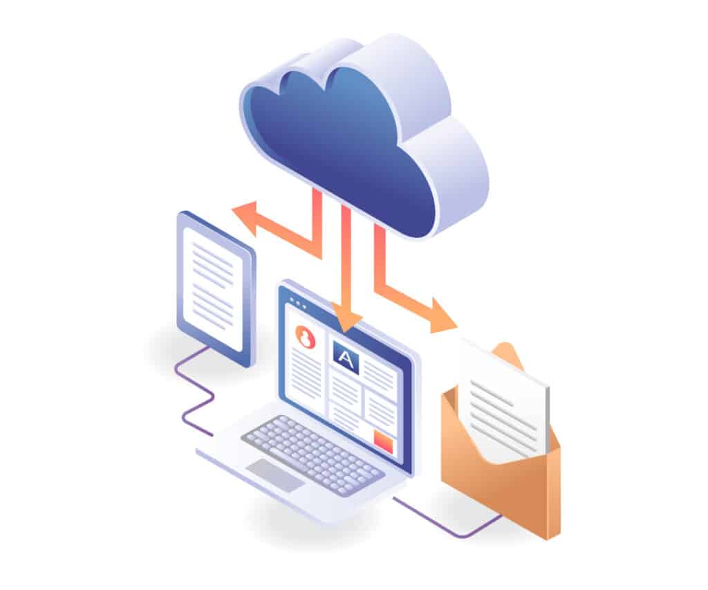 Graphic of computer applications and integrations connected through the cloud