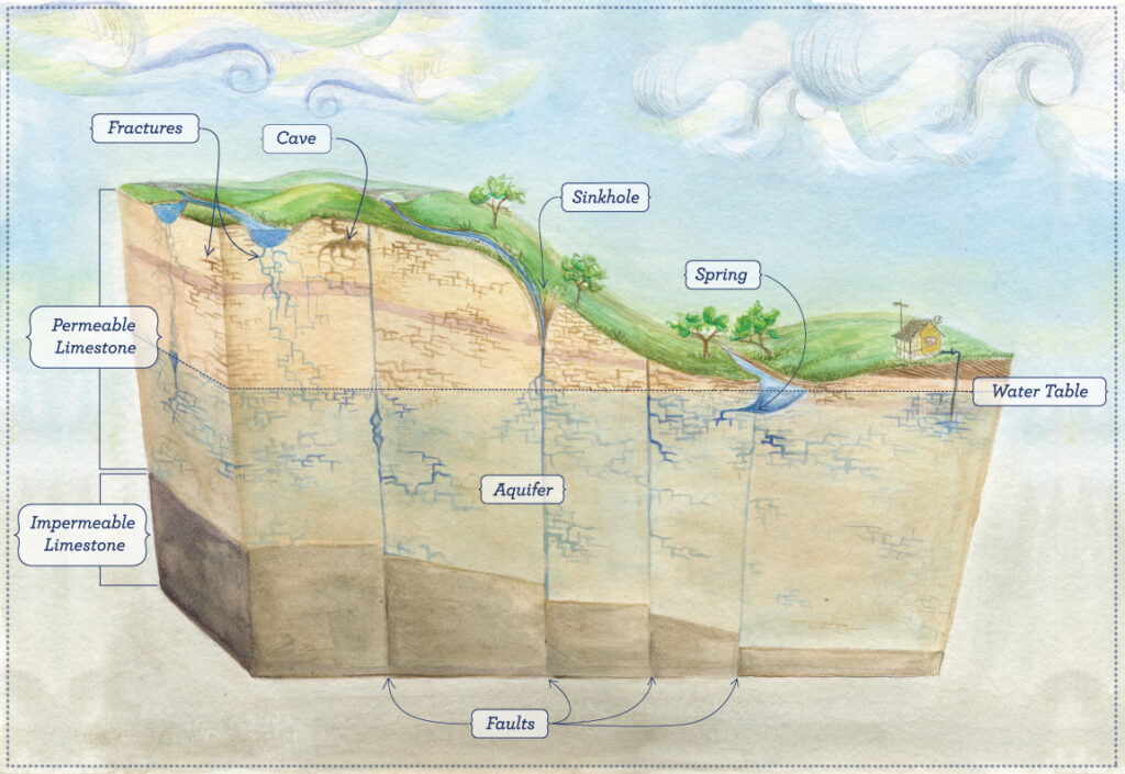 Color illustration of the Edwards Aquifer in the Texas Hill Country.