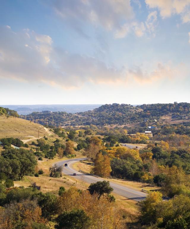 Photograph of a scenic highway view on the way to Fredericksburg, Texas, a Best of Austin area to visit.