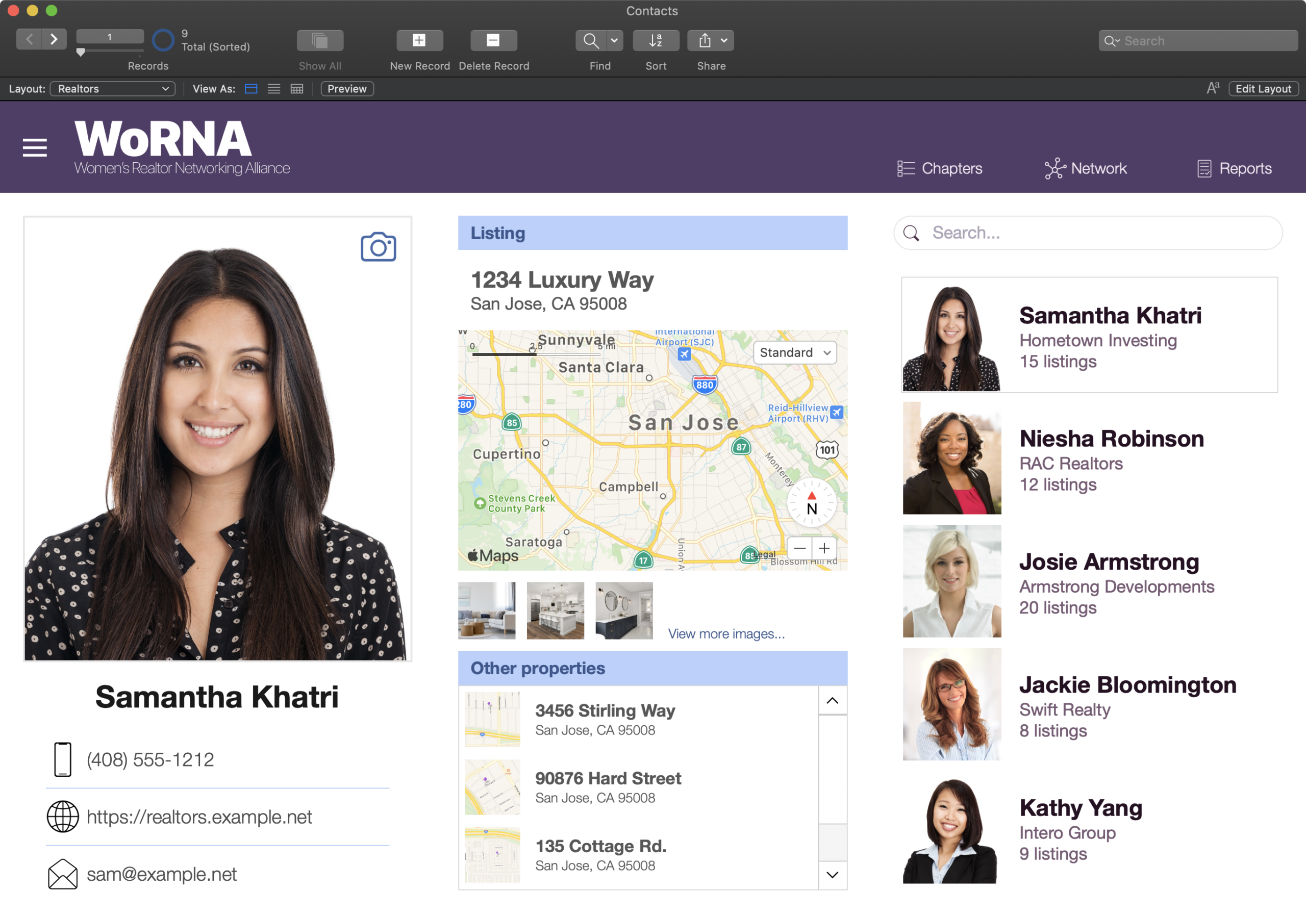 Screenshot of FileMaker map integration layout, depicting how a map can be incorporated into a FileMaker solution.