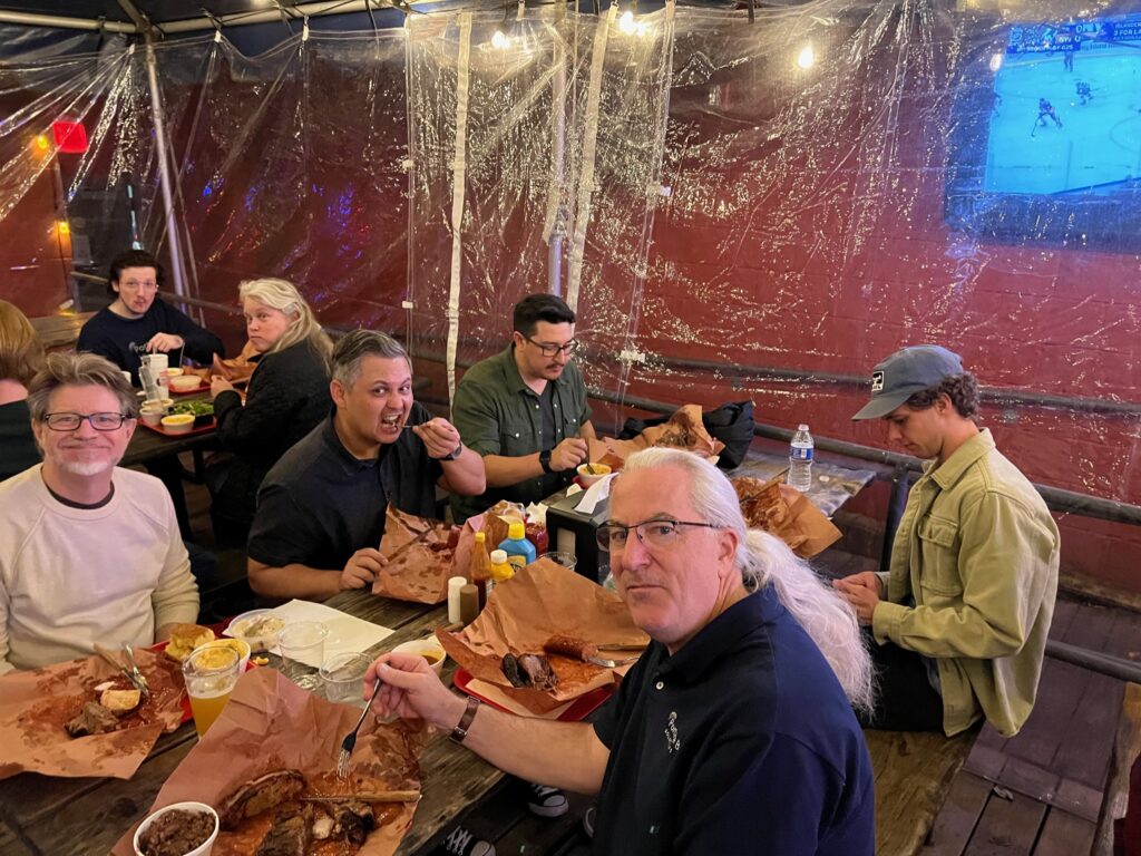 The Portage Bay team enjoying dinner at Cooper's Pit BBQ in Austin, Texas.
