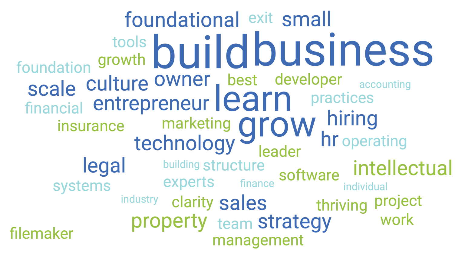Word Cloud of terms related to business growth and strategy.