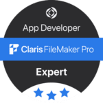 Badge representing Claris FileMaker Pro Expert certification