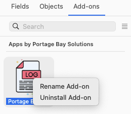 Submenu of options for FileMaker add-on