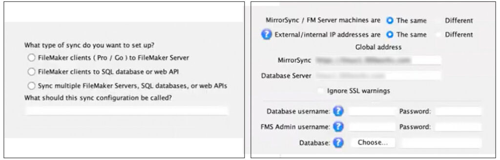 A FileMaker database image listing the types of syncing available
