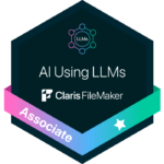 Hexagonal-shaped badge icon for AI Using LLMs, Associate badge