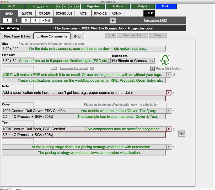 JOBZ Specifications Input Screen 2