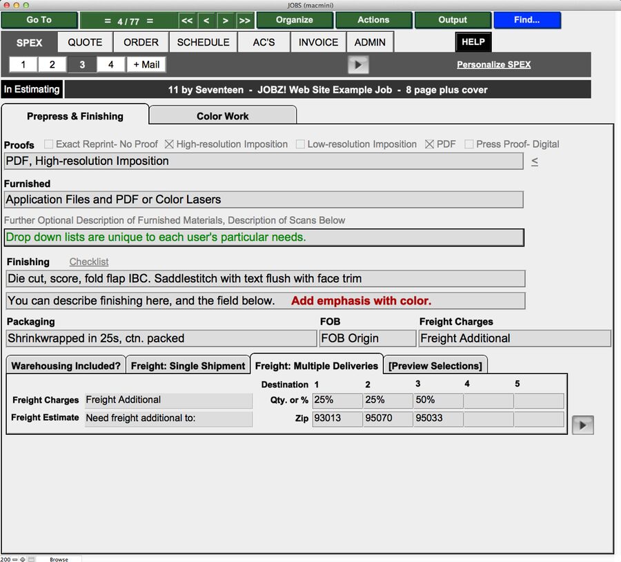 JOBZ Specifications Input Screen 3
