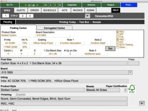 JOBZ Carton Specifications Input Screen