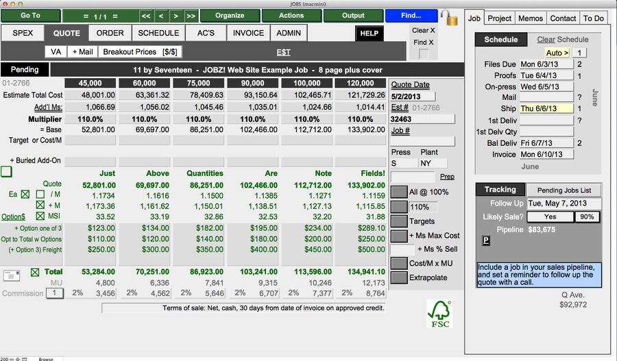 JOBZ Quote Input Screen
