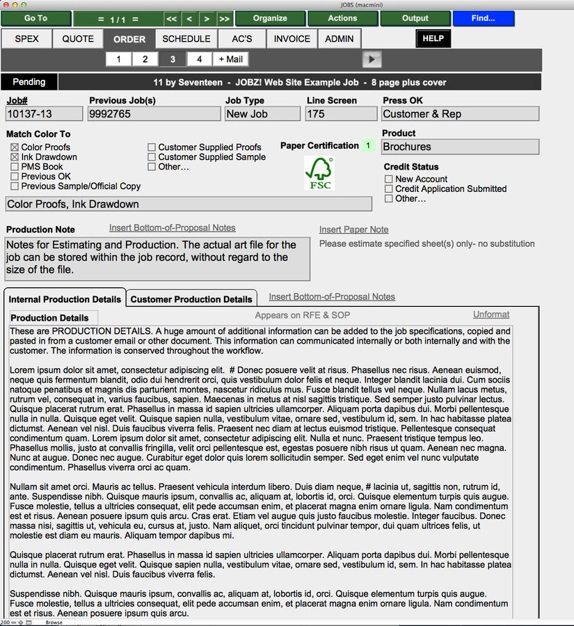 JOBZ Order Input Screen 3