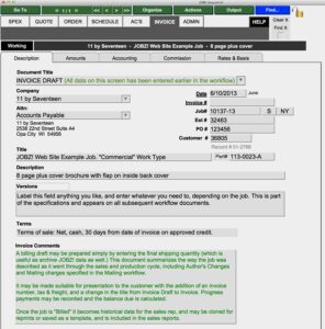 JOBZ Invoice Description Screen